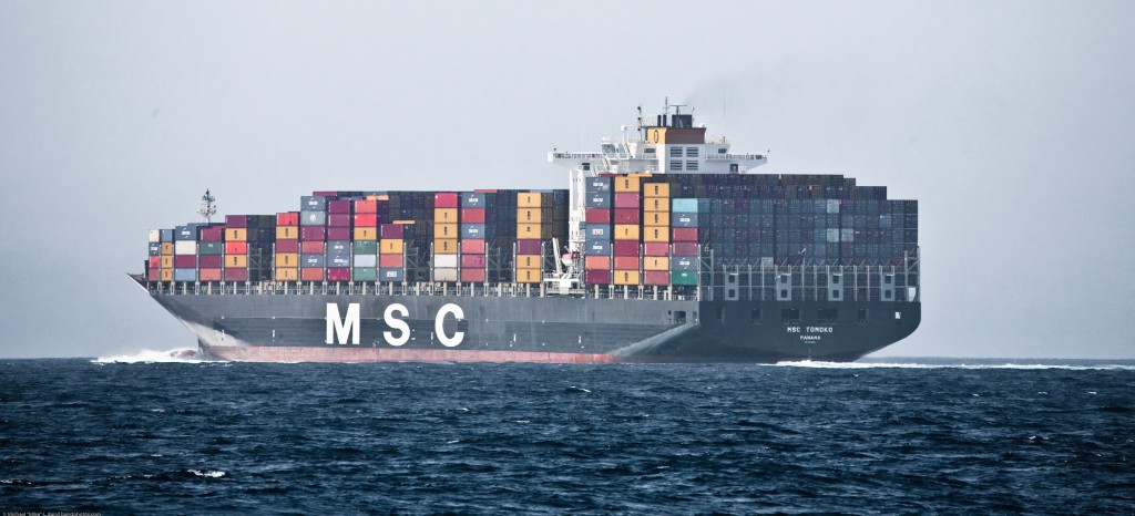 Massive Container Freighter Ship MSC in the Santa Barbara Channe